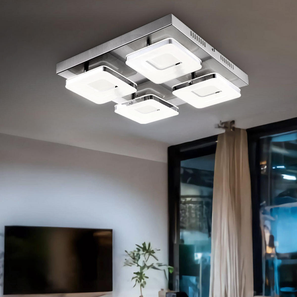 LED DECKENLEUCHTE Stahl Silber Chrom - Silberfarben, Metall (39/39/7.5cm) - Globo Lighting