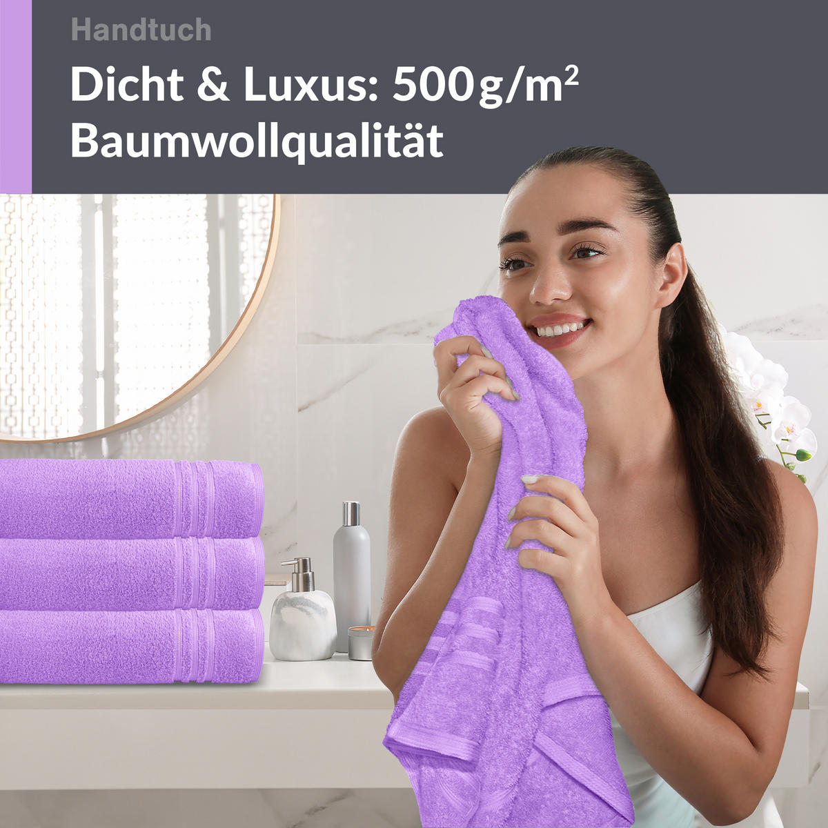 HANDTUCH 50x100 cm London Flieder Lila 4er Set - Flieder, Textil (50/100cm) - Lashuma