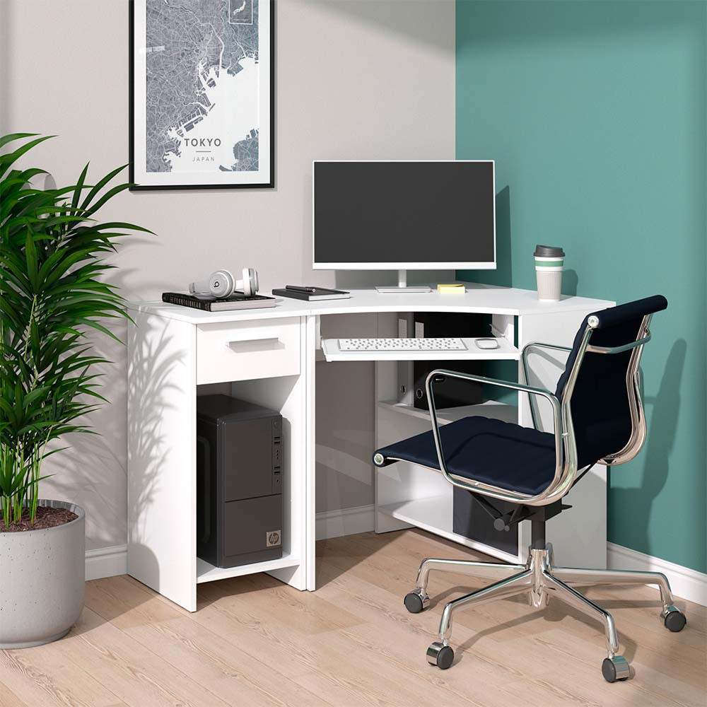 ECKSCHREIBTISCH Odin Weiß 83 x 76 cm Set mit PC-Schrank - Weiß, Holzwerkstoff (76/83/77cm) - Vicco