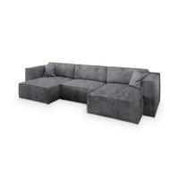 WOHNLANDSCHAFT SARMO P Grau Kordstoff mit Schlaffunktion - Grau, Holz (347/70/148cm) - MASSENO