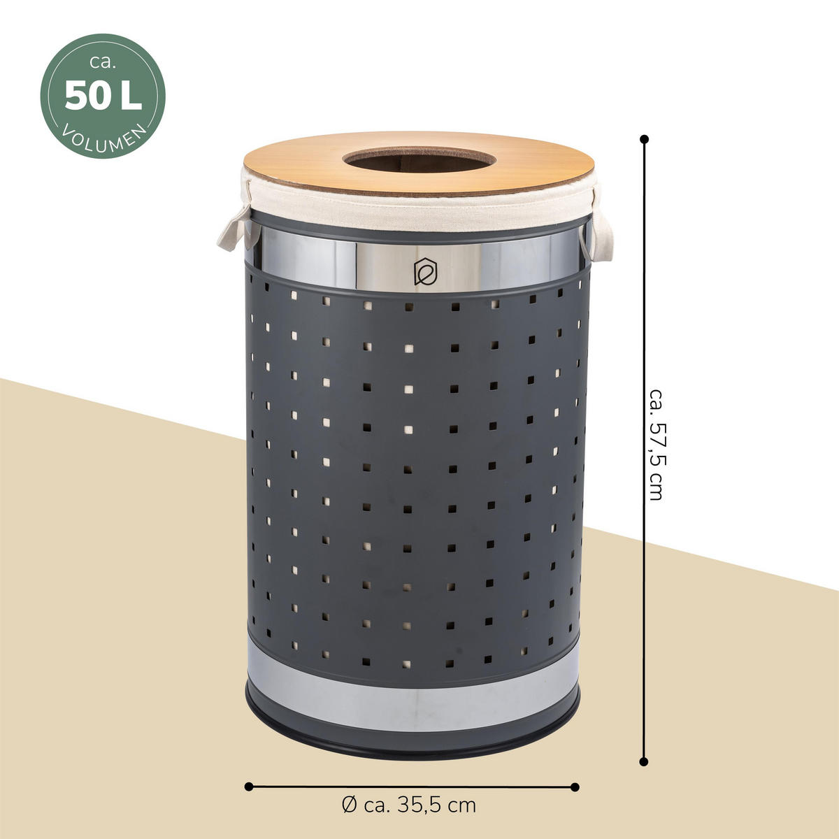 WÄSCHETONNE 50 Liter, grau - Grau, Metall (35.5/57.5/35.5cm) - eluno