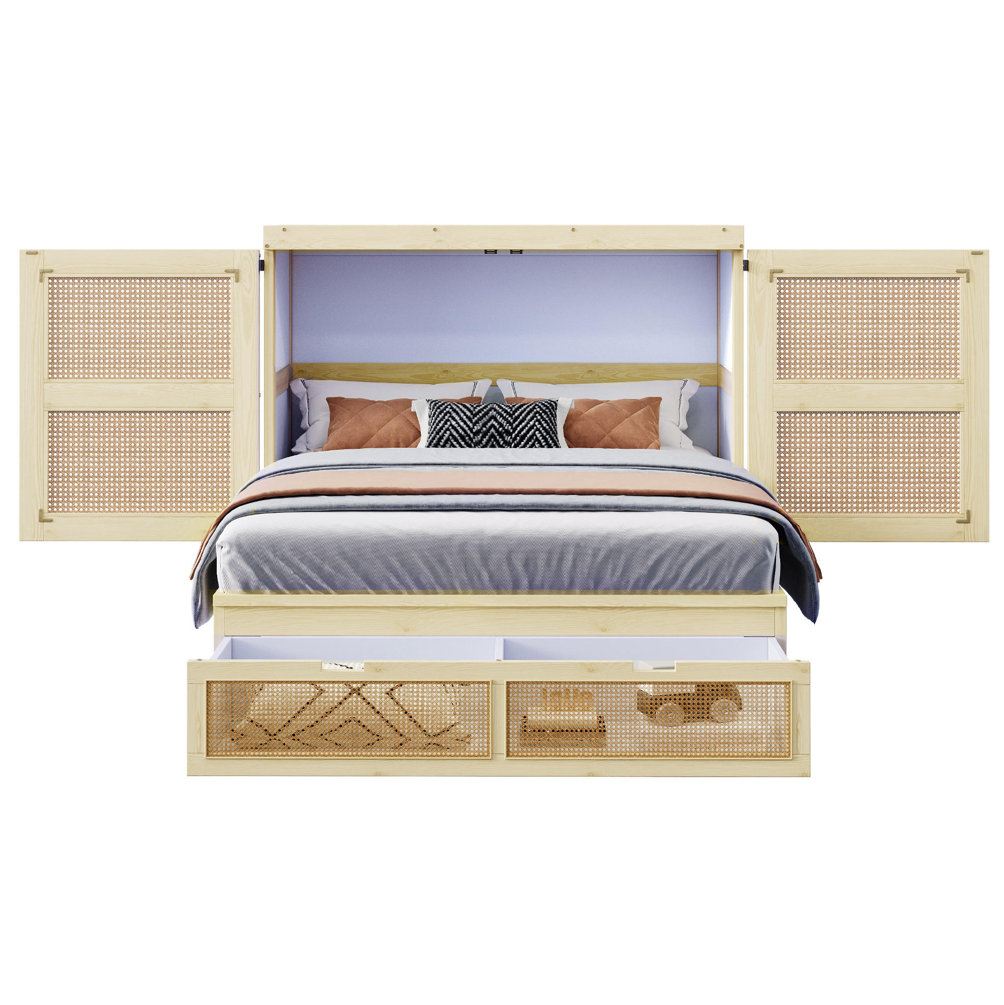 KLAPPBETT 140/200 cm aus Holz – vertikal, mit Stauraum - Naturfarben, Holzwerkstoff (140/200cm) - BEAOK