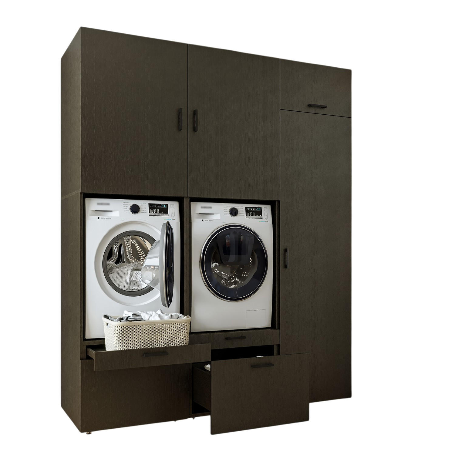 WASCHMASCHINENSCHRANK Serie 2 194cm Breit, 240cm Hoch - Schwarz, Holzwerkstoff (194/240/67cm)