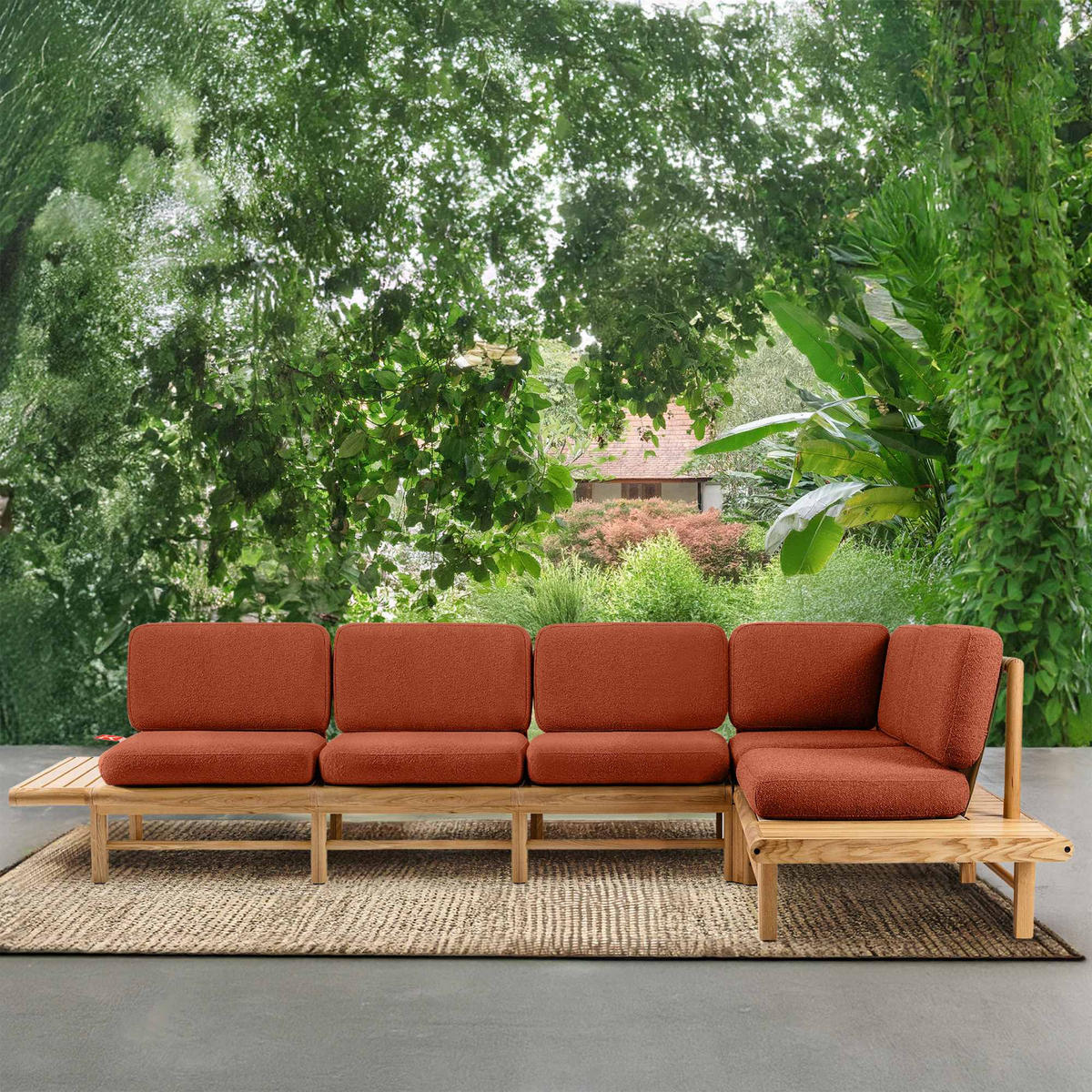 LOUNGESOFA ATREDA rechts - Orange, Holz/Textil (315/80/175cm) - KONSIMO®