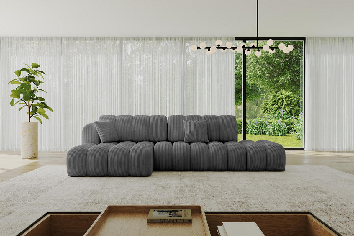 ECKSOFA mit Schlaffunktion Ottomane Links OLEA-L2 321x164x75 Dunkelgrau Cord - Taupe/Schwarz, Holzwerkstoff/Kunststoff (321/164cm) - ALTDECOR