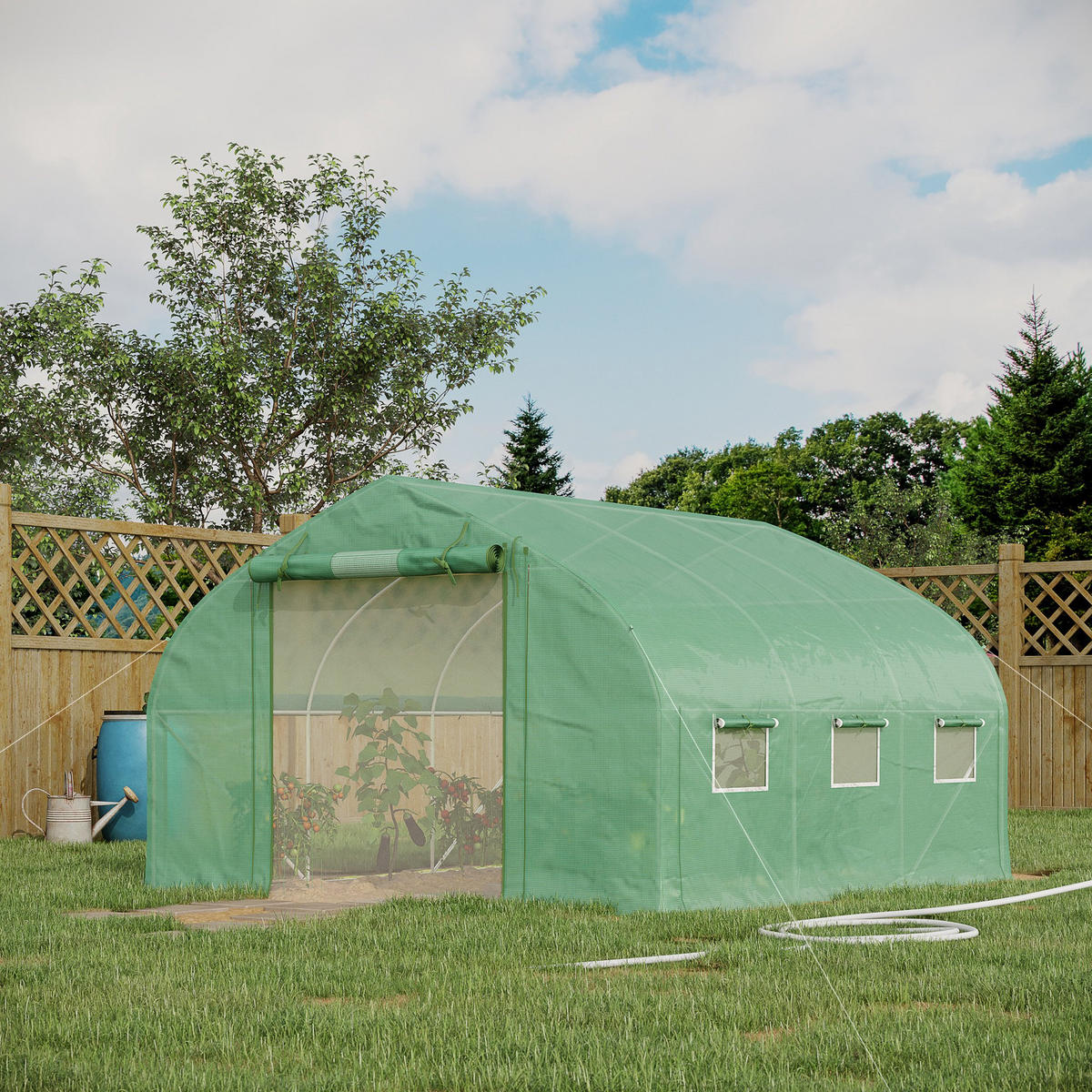 GEWÄCHSHAUS DE-11987 10,4 m² mit Tür & 7 Fenstern Grün - Grün, Kunststoff (300/200/347cm) - ComfortXL