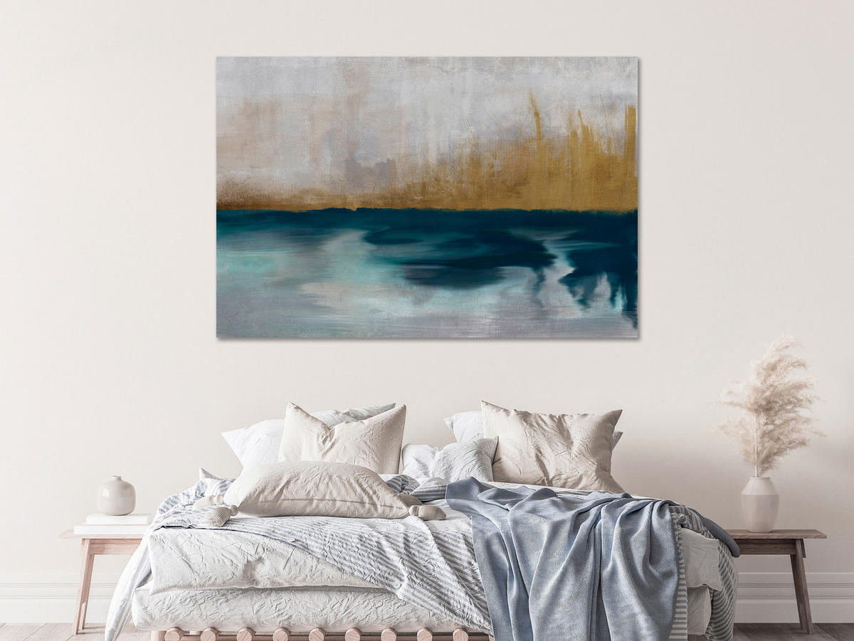 KUNSTDRUCK Grau 90/60 cm - Blau/Grau, Textil (90/60cm) - KUNSTLOFT