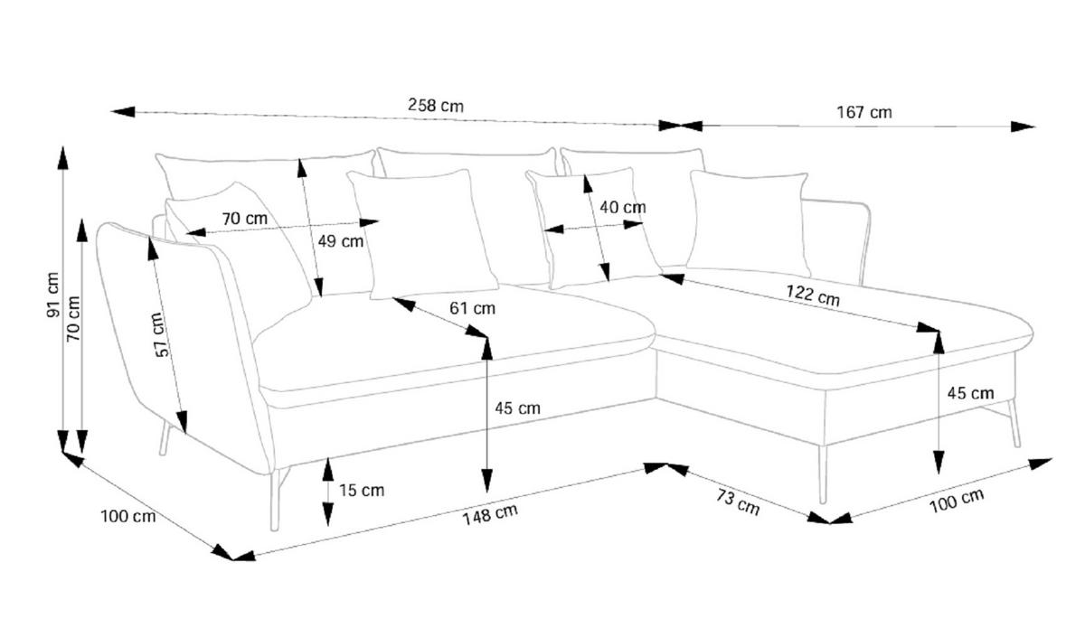 ECKSOFA Savona L-Form 260 cm, Cordstoff, Rechts, Grau - Grau, Holz (167/258cm) - Emporius