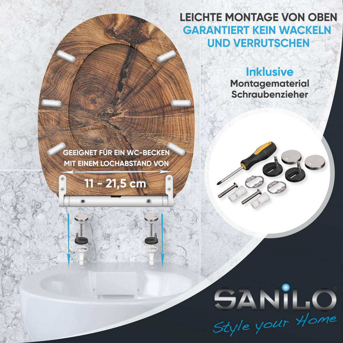 WC-SITZ mit Absenkautomatik & Top Fix Old Tree - Braun, Holzwerkstoff (37.7/5.5/48cm) - Sanilo