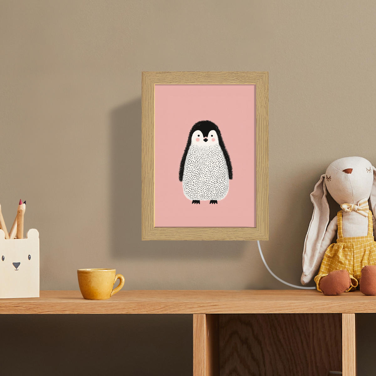 NÁSTĚNNÁ LAMPA Tučňák - Tečky - Minimalistický - Růžový 15x20 cm - růžová, kompozitní dřevo (15/20/8cm) - OnlyWow