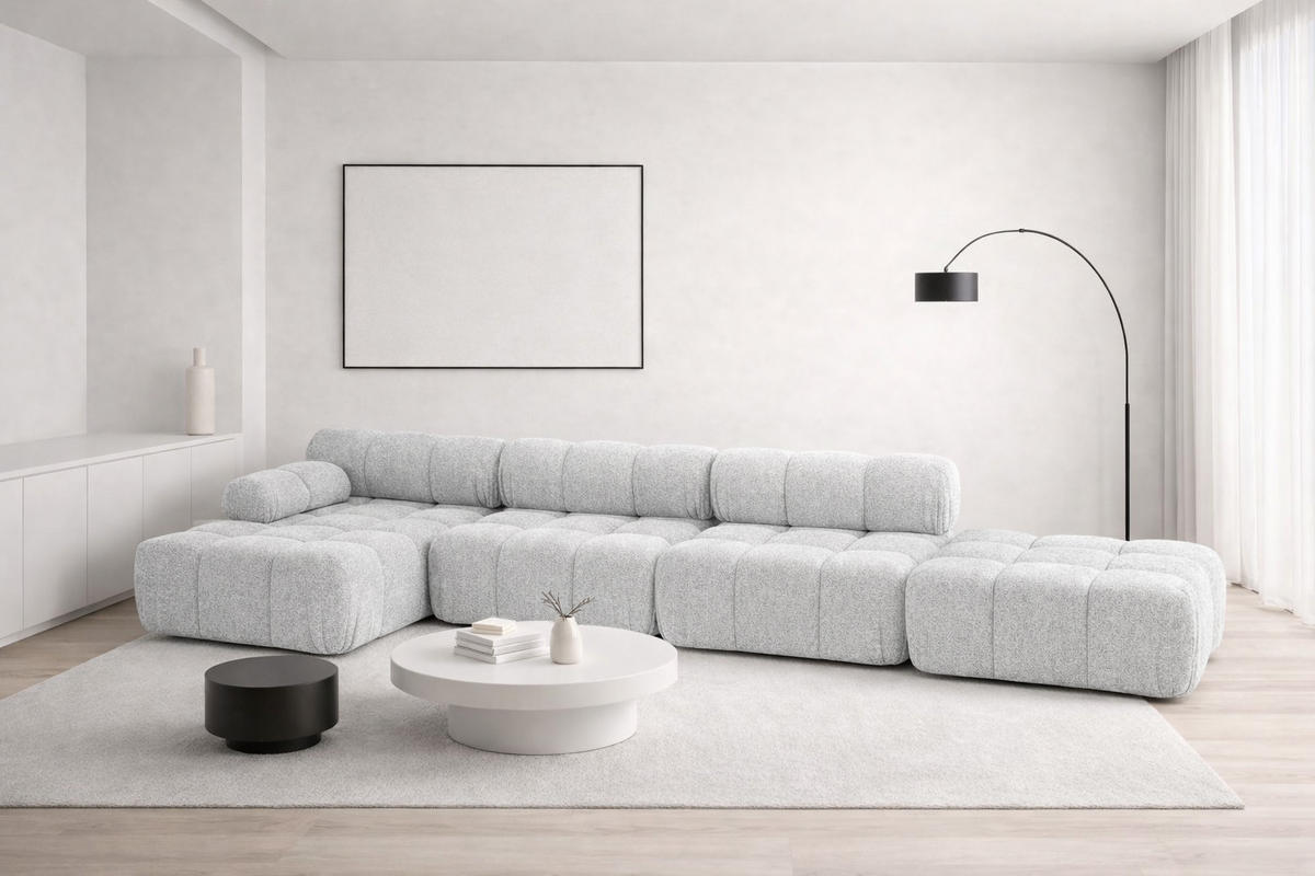 ECKSOFA L-Form XL, Stoff Bouclé Abriamo, Hellgrau, Links, Selia L XL - Hellgrau, Holz (380/160cm) - Kaiser Möbel