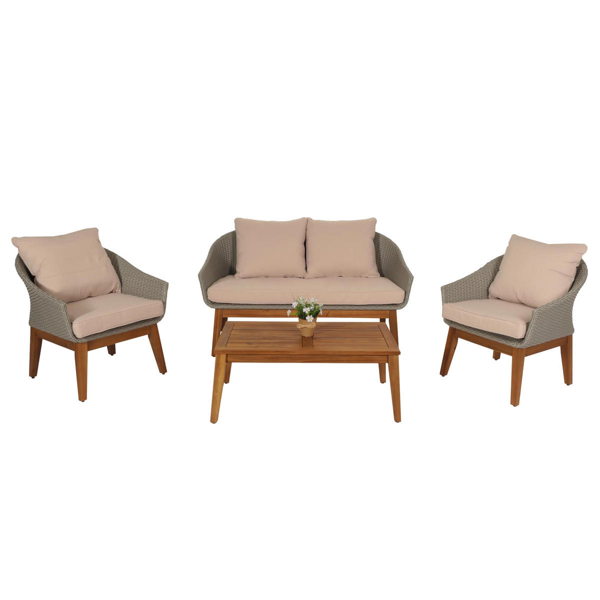 GARTENGARNITUR Grau Kissen Beige - Grau, Holz - PROREGAL