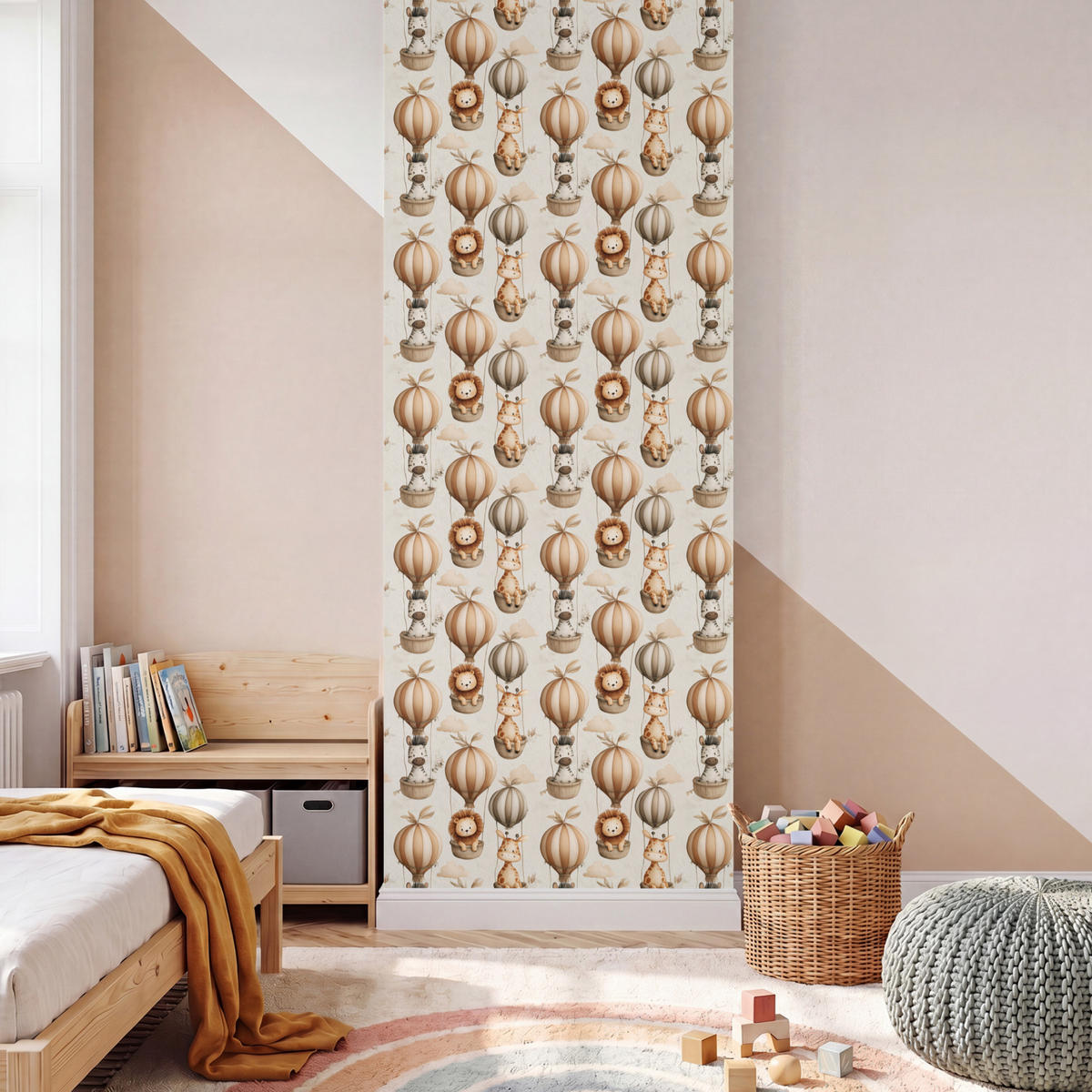 KINDERTAPETE - Safari - Heißluftballons - Taupe - 100x260 cm - Beige, Papier (100/260cm) - OnlyWow