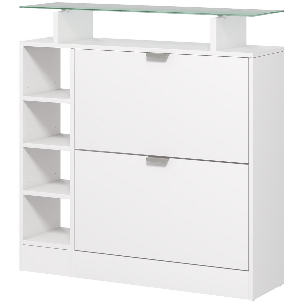 SCHUHSCHRANK DE-15011 2 Klapp-Schubladen & Glasablage Weiß - Weiß, Holzwerkstoff (89/92/25cm) - ComfortXL