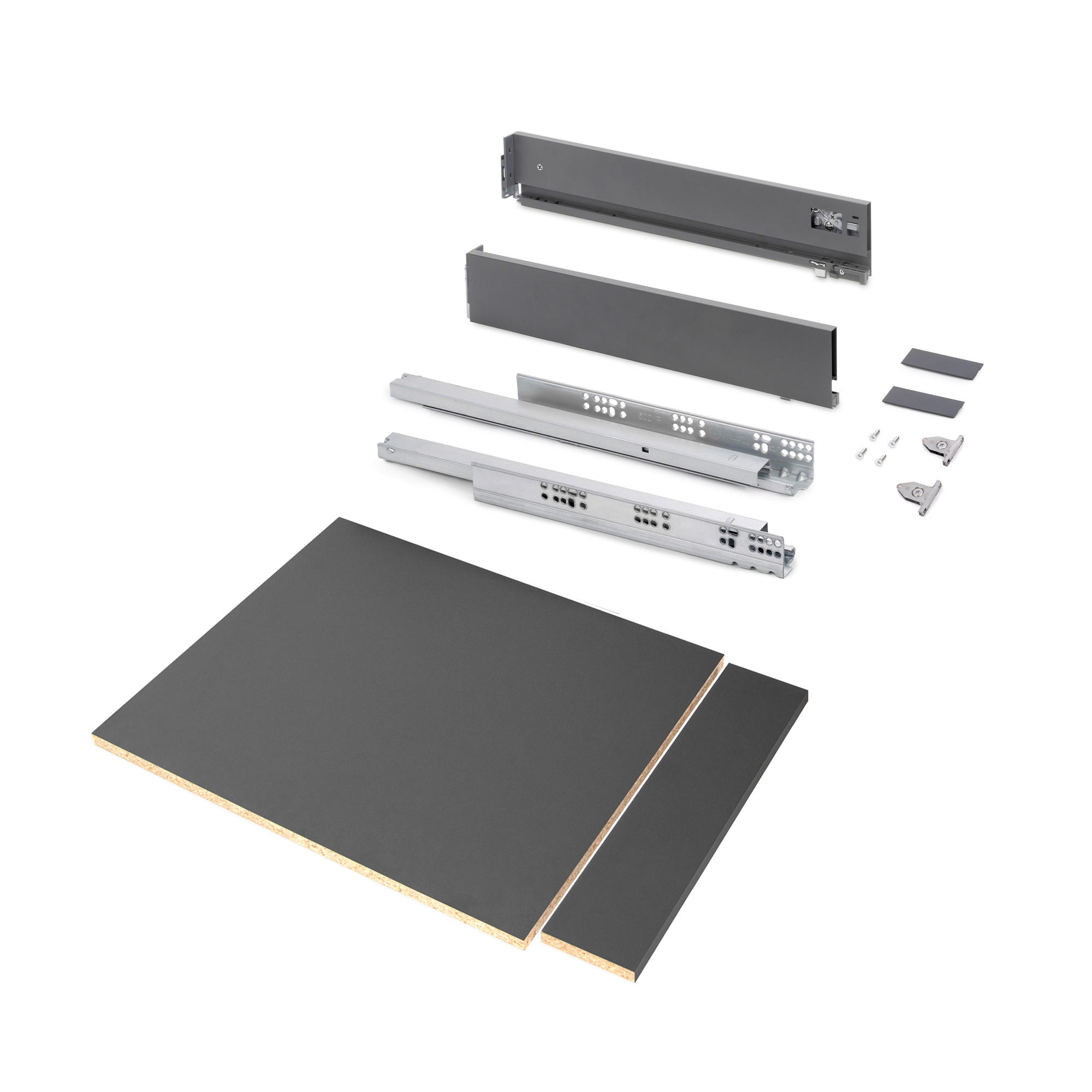 SCHUBLADEGARNITUR Vertex für Küche oder Badezimmer, 93 mm hoch, mit Einlegeböden, Modul 450 mm, Anthrazitgrau - Anthrazit, Metall (43.5/8/53cm) - EMUCA