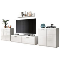 WOHNWAND weiß Hochglanz 4-teilig 350 cm, Schrankwand mit viel Stauraum - Weiß Hochglanz/Silberfarben, Glas/Holzwerkstoff (350/160/41cm) - Inn.Furn
