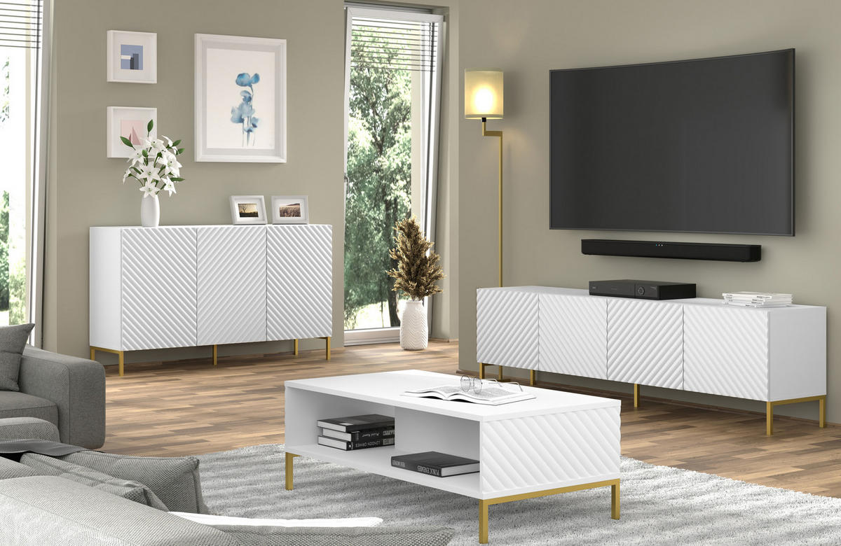 KOMMODE Weiß, Gold 150/87/42 - Weiß, Holzwerkstoff (150/87/42cm) - RAUMHIRSCH FURNITURE