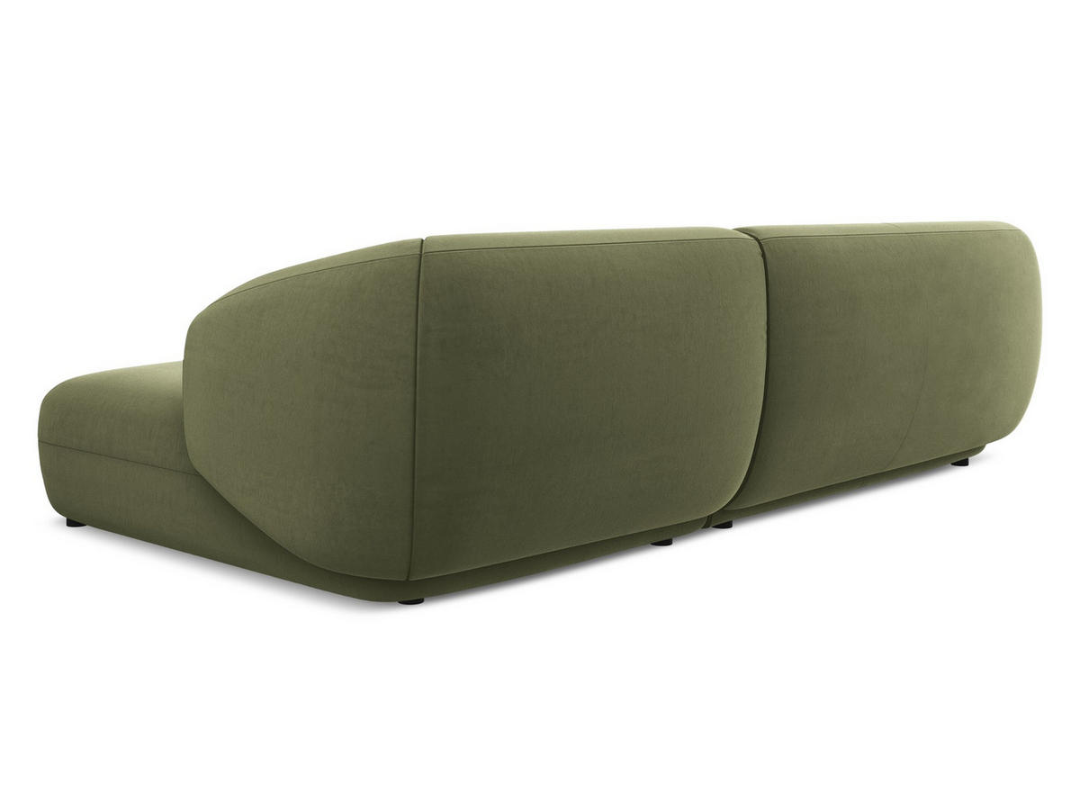 ECKSOFA Rechts Samt Stoff Grün - Schwarz/Olivgrün, Kunststoff/Textil (280/156cm) - Makamii