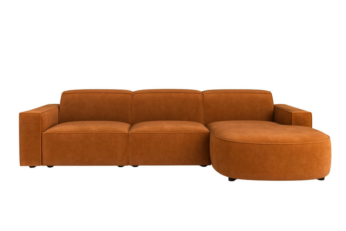 ECKSOFA Cursal Round L-Form, Stoff Salvador, Braun, Rechts - Braun, Holz (284/166cm) - Kaiser Möbel