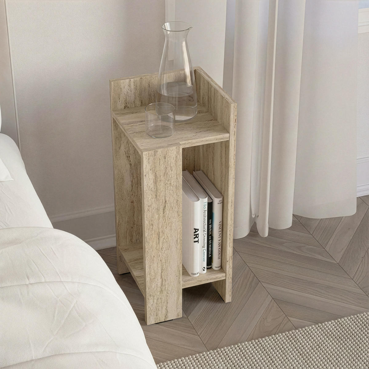 NACHTTISCH Elos Modul Rechts Travertine 25/27/60 cm - Beige, Holzwerkstoff (25/60/27cm) - Decortie