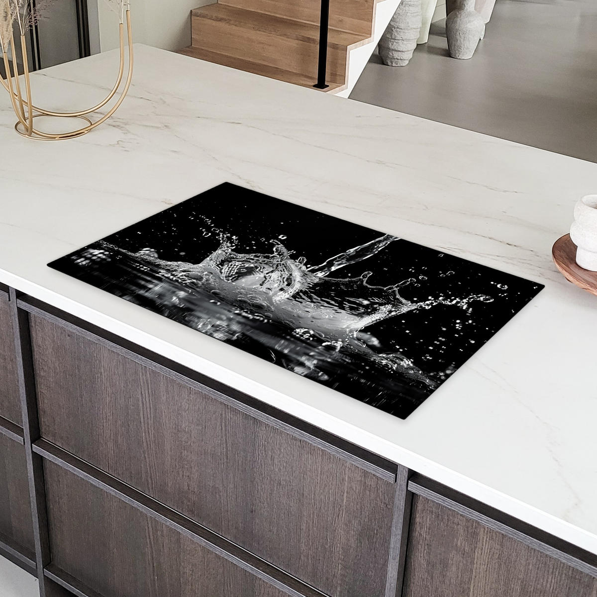 HERDABDECKPLATTE Wasser - Spritzwasser - Schwarz Ceranfeldabdeckung 90x52 cm - Schwarz, Kunststoff (90/52/0.2cm) - MuchoWow