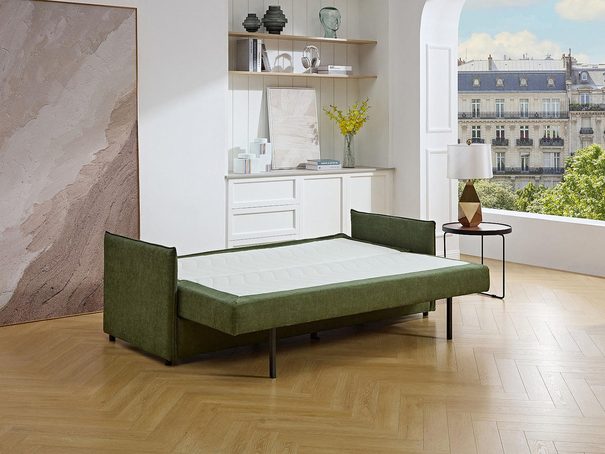 SCHLAFSOFA 3-Sitzer - Stoff - Khaki-Grün - Liegefläche mit Memory-Schaum - SERABA - Grün, Textil (204/92/82cm) - Vente-Unique