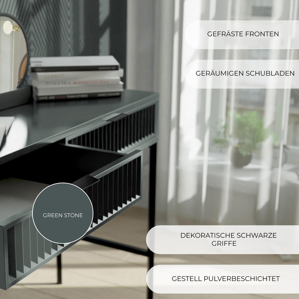 KONSOLENTISCH mit Schubladen, Grün - Grün, Holzwerkstoff (110/41/78cm) - Idohome