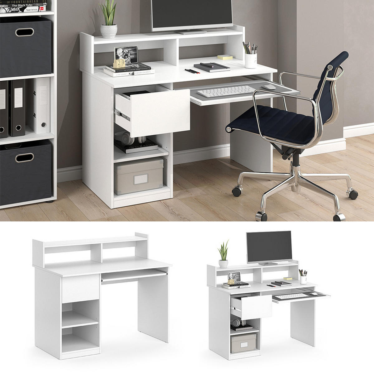 SCHREIBTISCH Keno Weiß 106 x 60 cm - Weiß, Holzwerkstoff (60/106/91.4cm) - Vicco