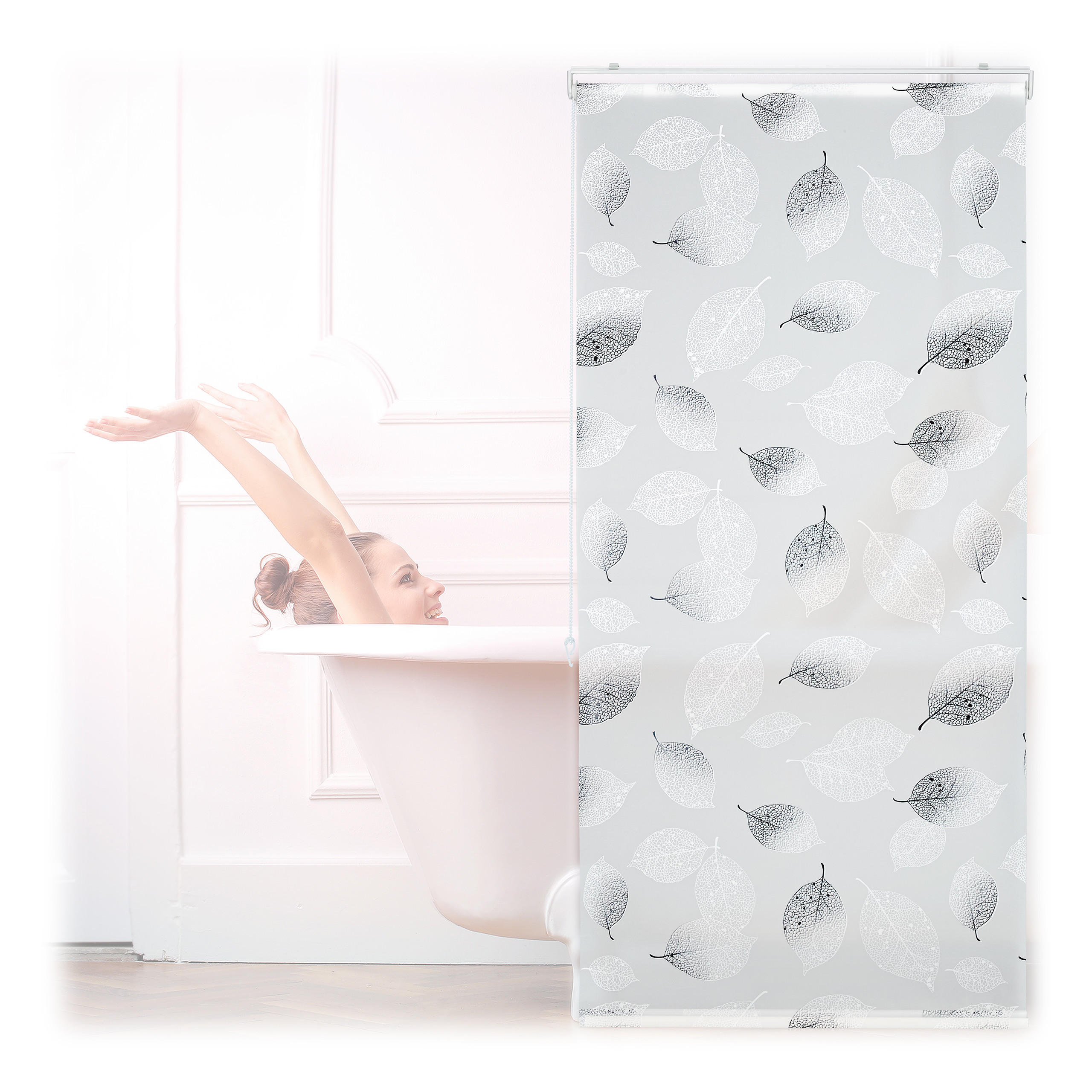 Relaxdays ROLETA černobílý motiv listů 80x240 cm