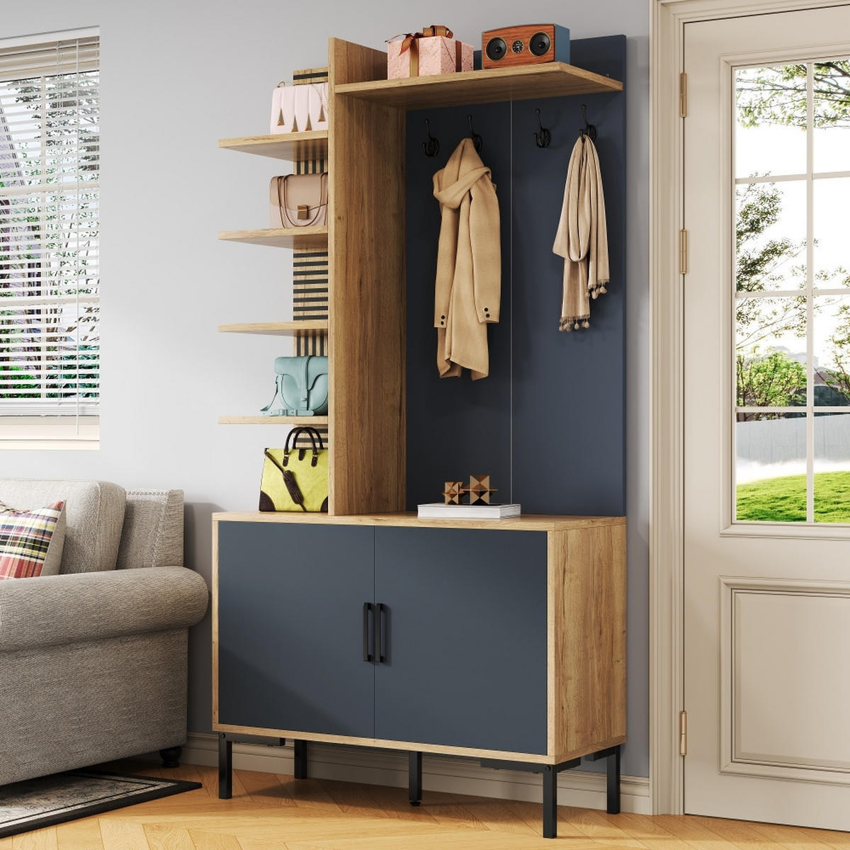 KÜCHENSCHRANK MIT SCHUHFACH UND HAKEN Holz/Schwarz Industrie-Look 100/190,5/40 cm - Naturfarben, Kunststoff (40/190.05/100cm) - Rolipo