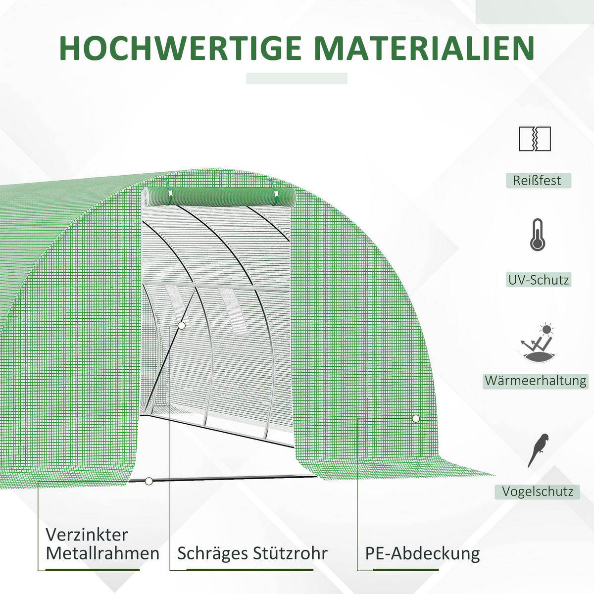 FOLIENGEWÄCHSHAUS, Grün, Verzinkter Stahl, PE-Kunststoff - Grün, Kunststoff (300/200/600cm) - Outsunny