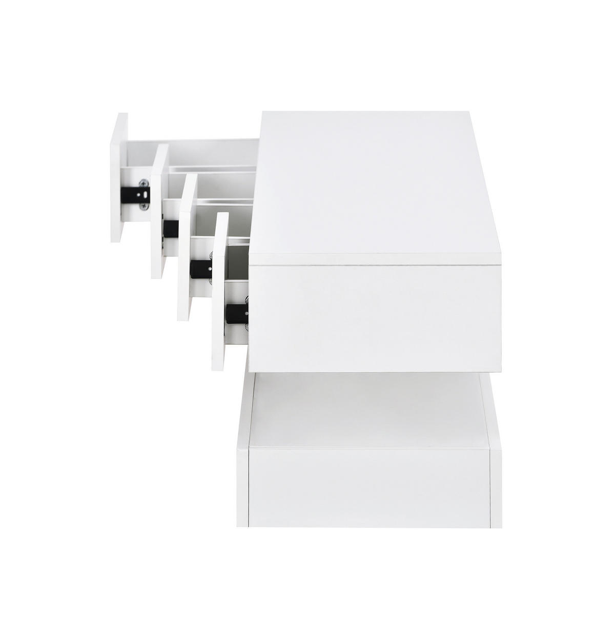 TV-LOWBOARD aus MDF 130x33x15 cm Weiß wandhängend mit LED-Beleuchtung, 4 Schubladen und Bluetooth-App-Steuerung - Weiß, Holzwerkstoff (130/15/33cm) - Modfu