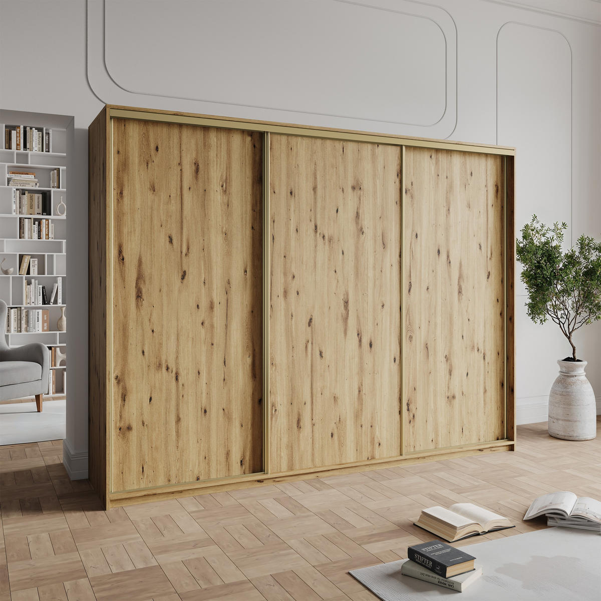 SCHWEBETÜRENSCHRANK NISSE 270/205/60 cm 3-türig Eiche Artisan - Eiche Artisan, Holzwerkstoff (270/205/60cm) - MASSENO