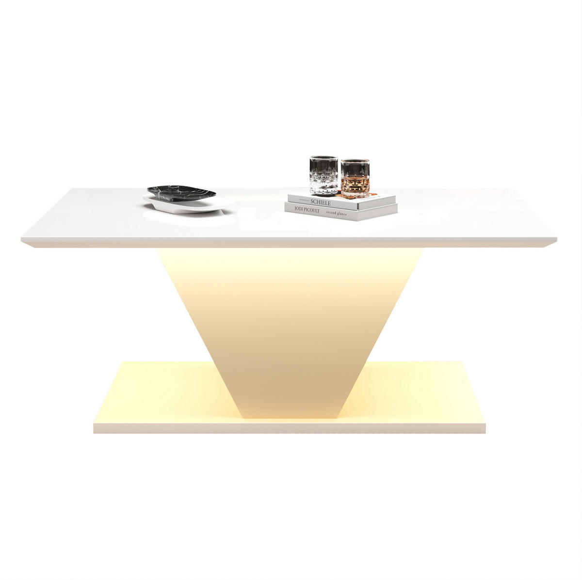 KONFERENČNÍ stolek 100/50/46 cm bílý z dřevotřísky s LED osvětlením a lesklou deskou - bílá, kompozitní dřevo (100/50/46cm) - OKWISH