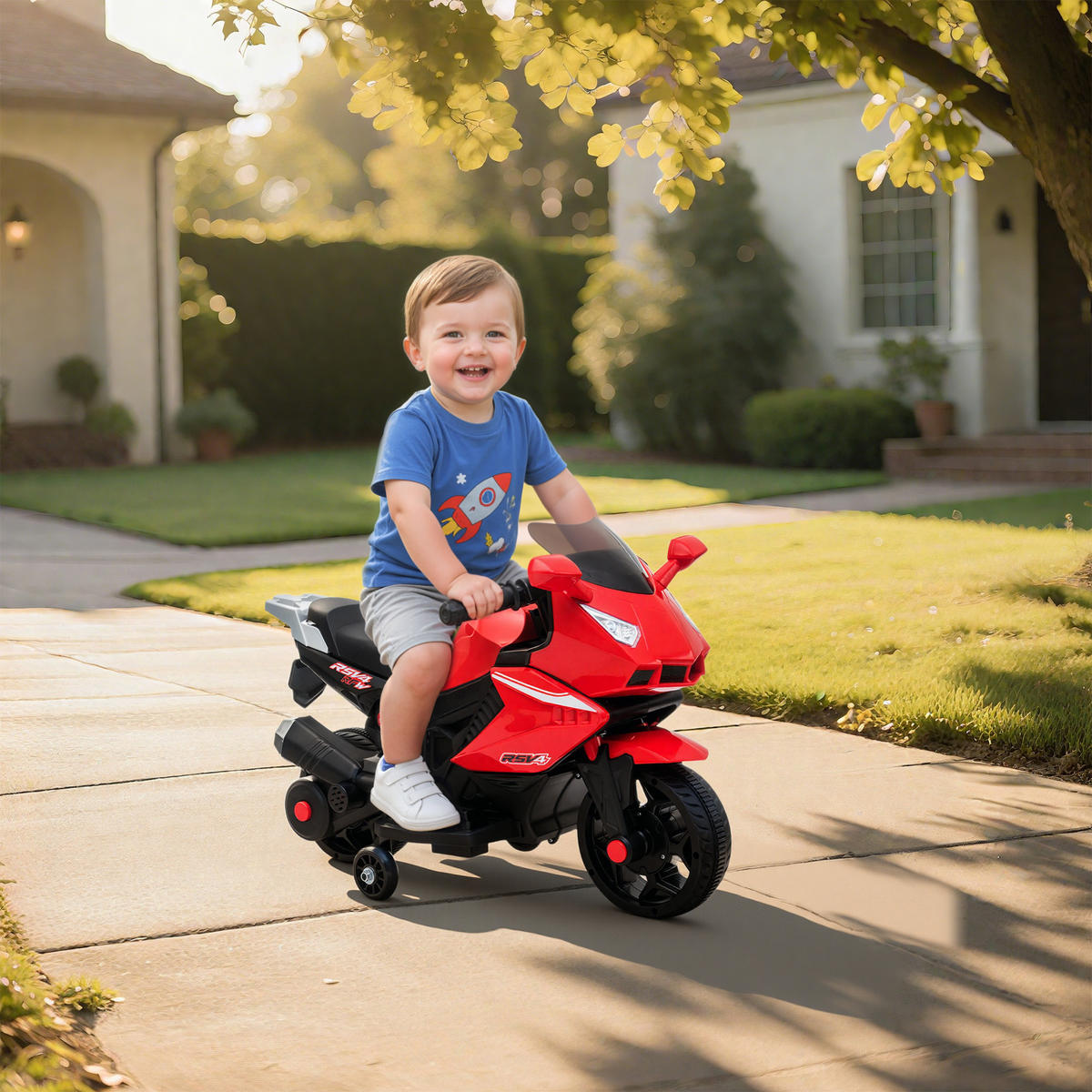 ELEKTRO KINDERMOTORRAD mit USB Stützrädern und Musik - Rot, Metall (75/36/49cm) - AIYAPLAY