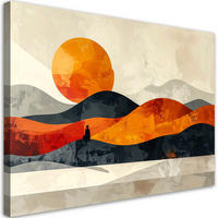 BILD auf Leinwand, Abstrakte Landschaft mit orangefarbener Sonne - Orange, Textil (120/80cm) - Feeby