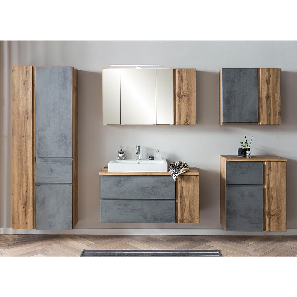 BADMÖBEL-SET 5-TLG. Vasto-03 - Grau, Holzwerkstoff (265/200/47cm) - Lomado