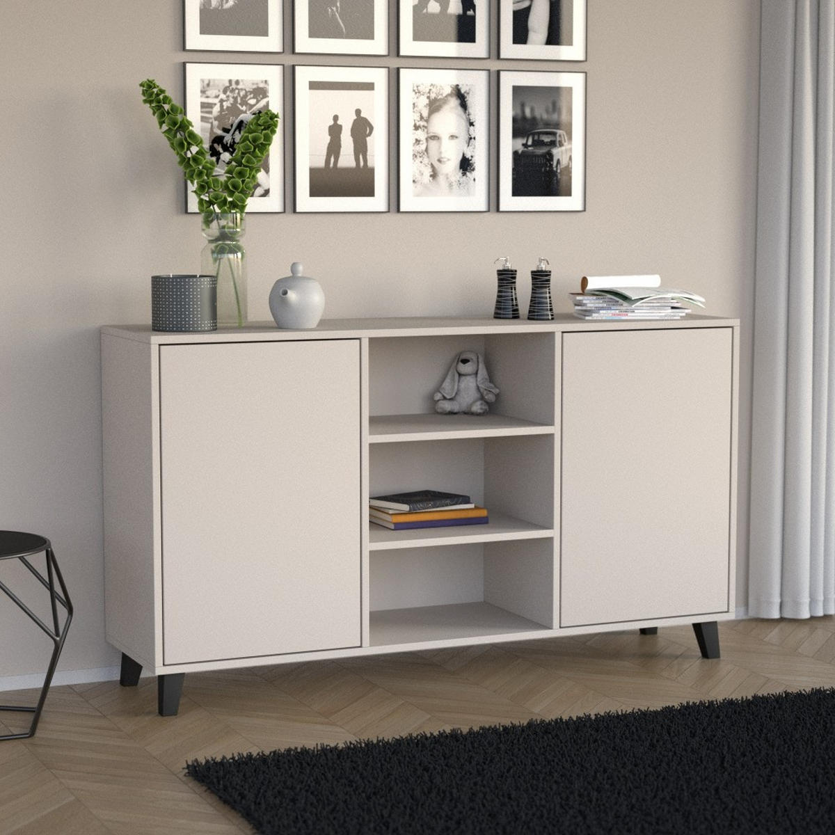 KOMMODE Home mit 2 Türen und 2 Regale, ohne Griffe, Kaschmir - Kaschmir/Schwarz, Holzwerkstoff (150/85/40cm) - Beautysofa