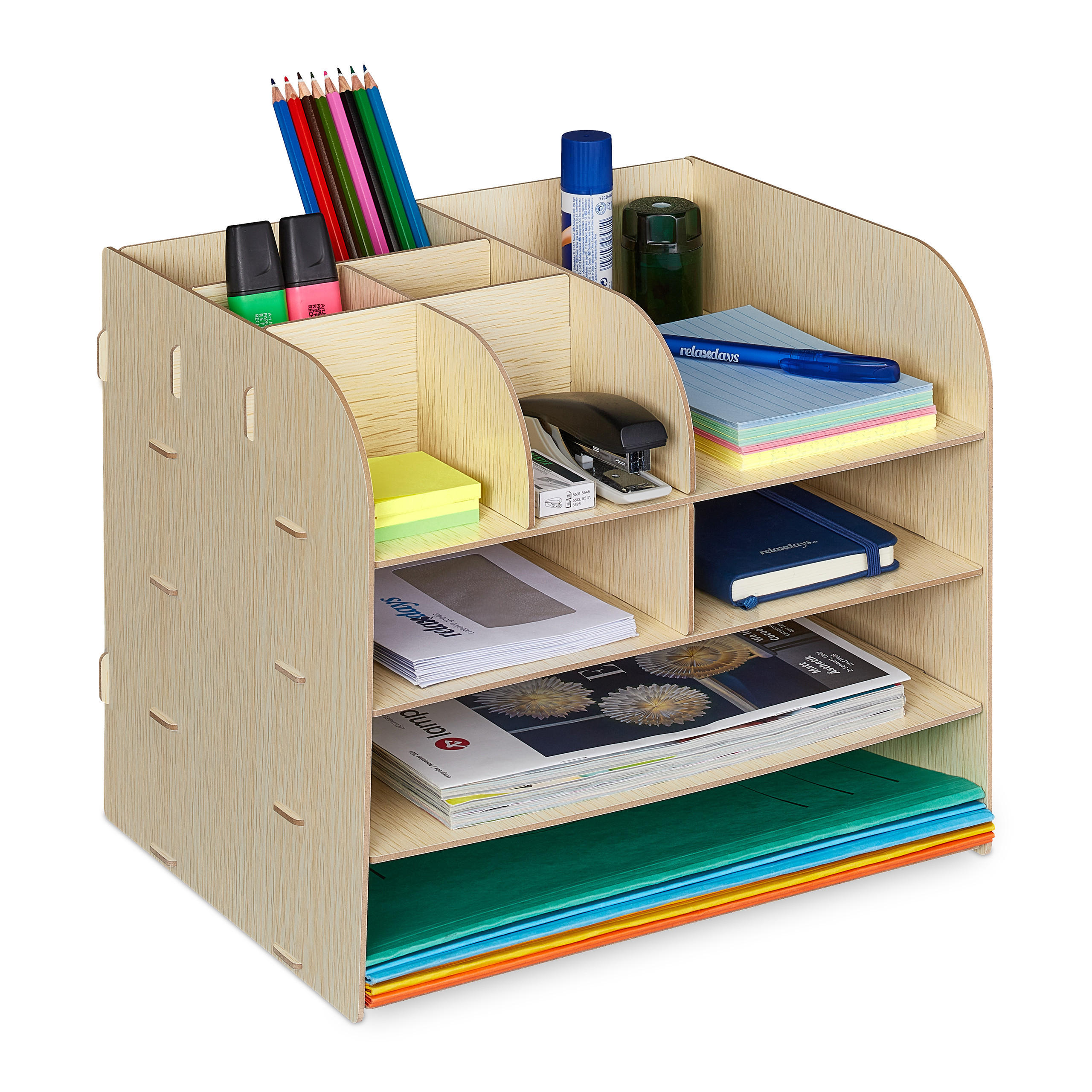 Relaxdays ORGANIZÉR Světle hnědý MDF 10 přihrádek 27,5 cm