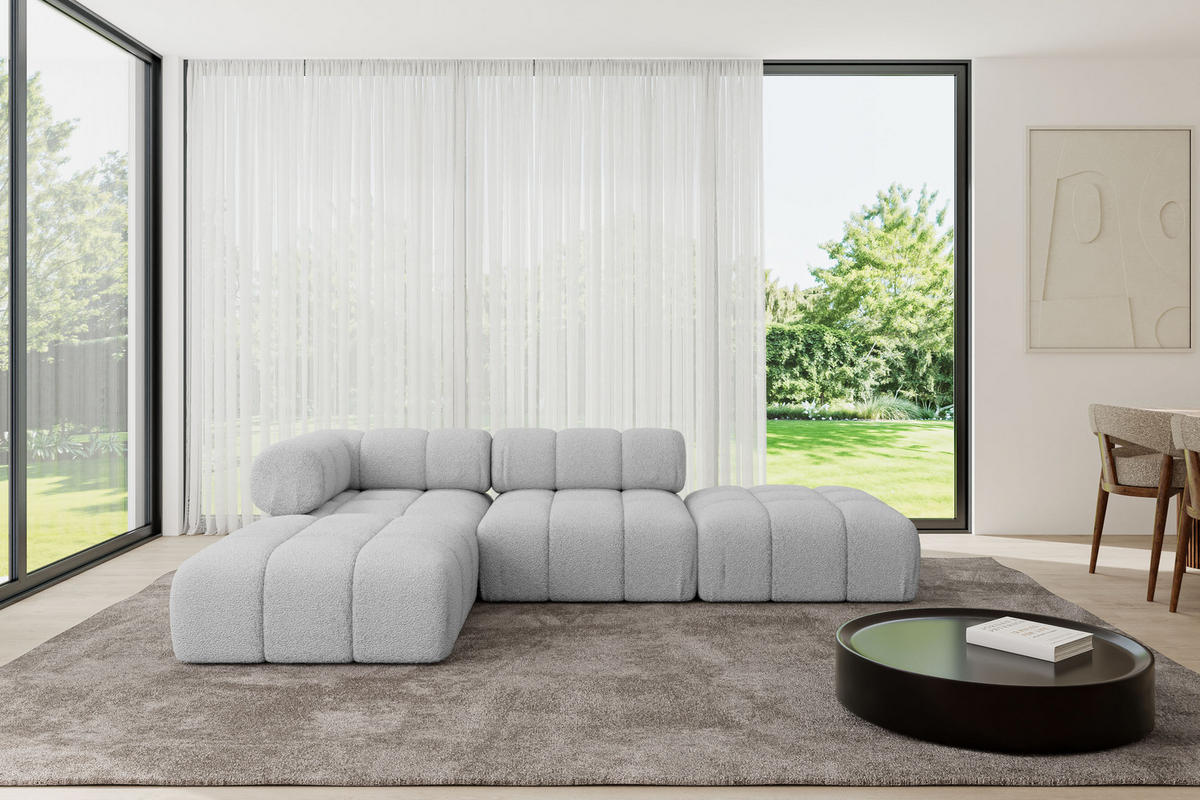 ECKSOFA modulares Sofa Kerru-L1 - 285x190x70 cm Hellgrau Bouclé - Hellgrau, Holzwerkstoff/Textil (285/190cm) - ALTDECOR