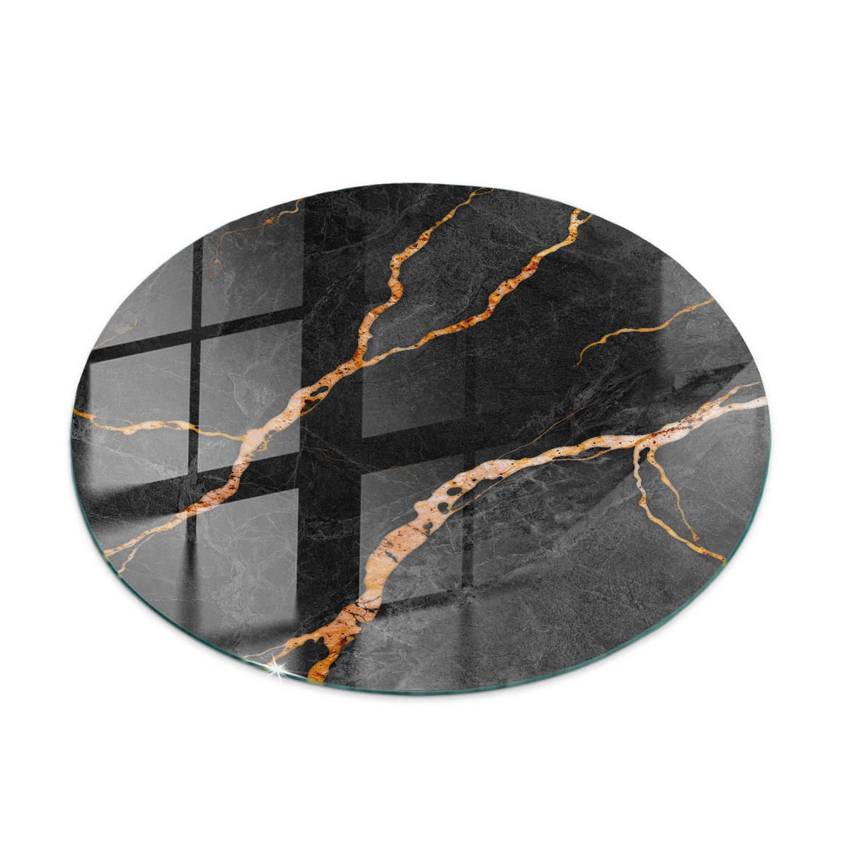 TISCHPLATTE Ø60 cm Marmoroptik mit Aderung Rund - Goldfarben/Schwarz, Glas (60/60/0.4cm) - TULUP