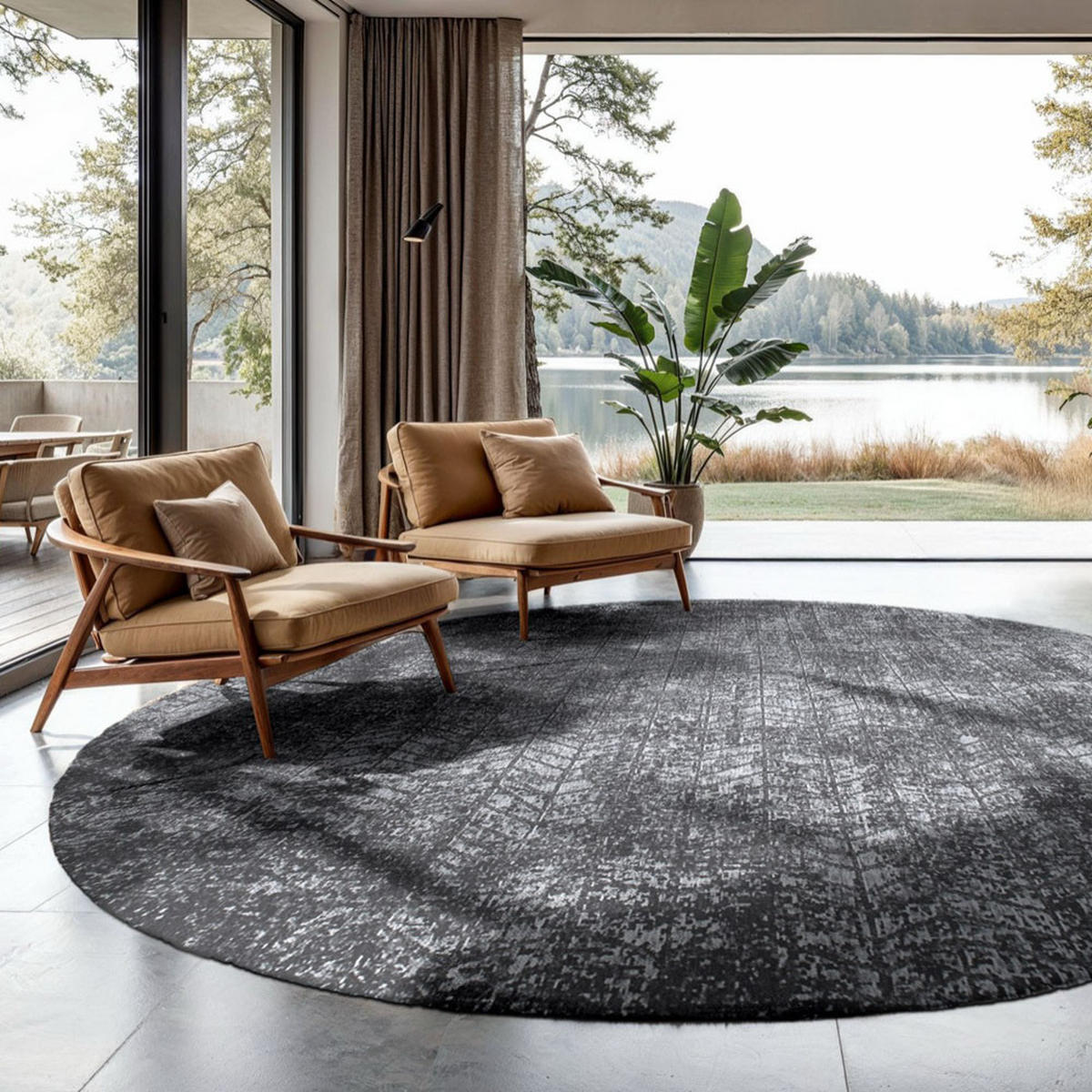 TEPPICH Harlem Contrast Mad Men Jacob's Ladder 140/140 cm - Schwarz, Textil (140/140cm) - Louis De Poortere