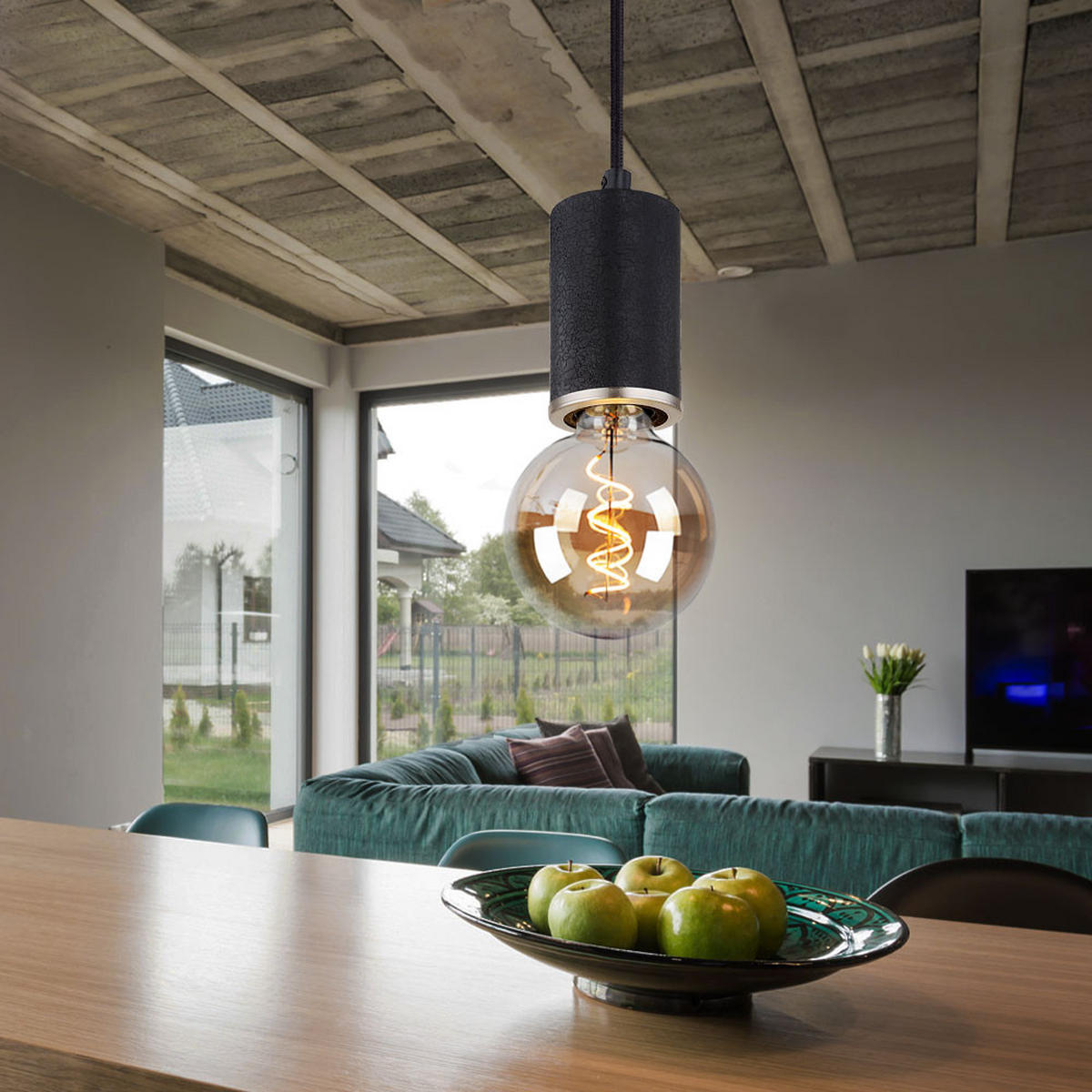 HÄNGELEUCHTE Holz Schwarz verstellbar 2er Set - Schwarz, Holz (12/12/160cm) - Globo Lighting