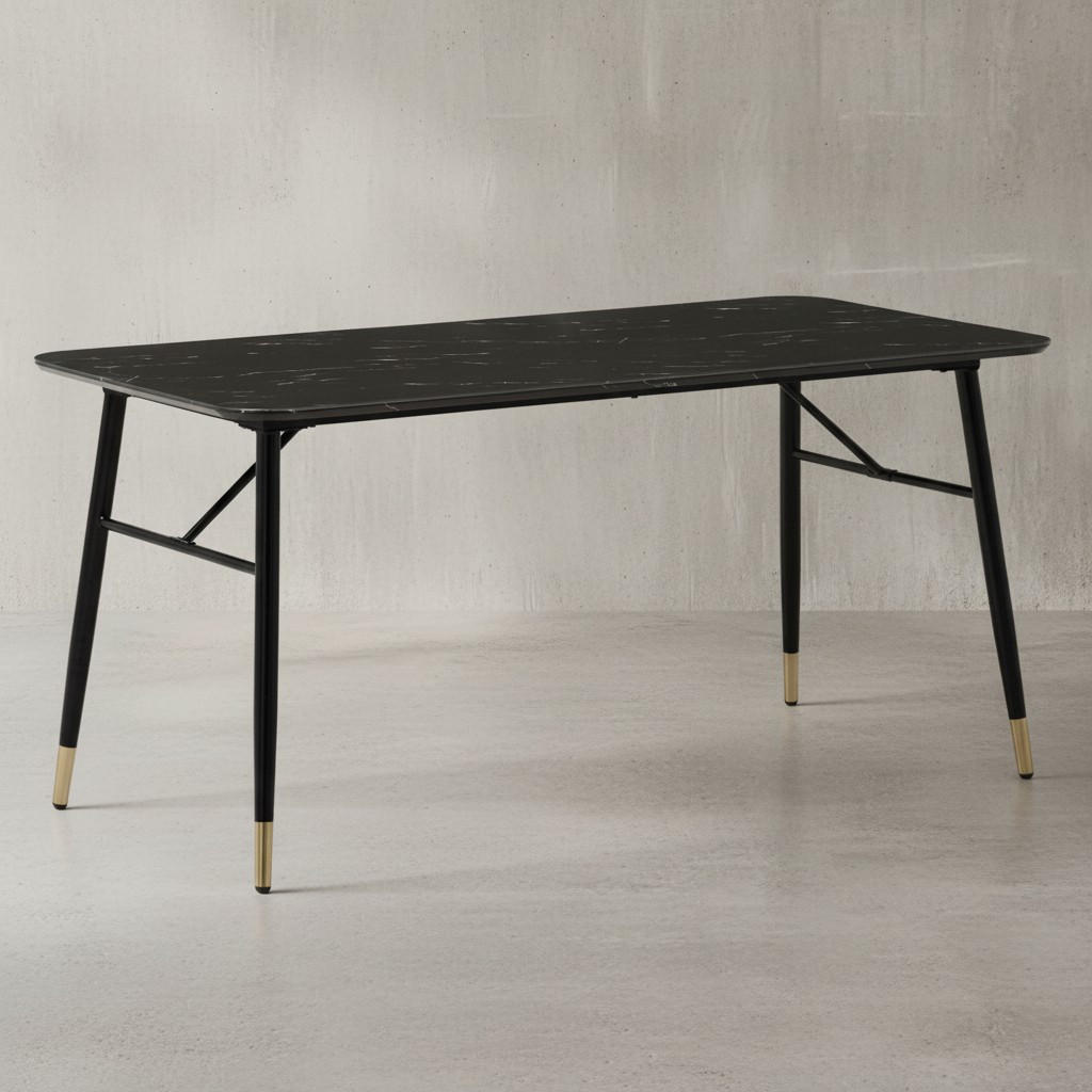 ESSTISCH Marmoroptik Metall Rechteckig Modern Klein, Schwarz 200x90x76 cm - Goldfarben/Schwarz, Holzwerkstoff/Metall (90/200/76cm) - KADIMA DESIGN