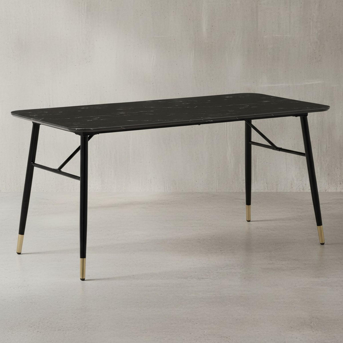 ESSTISCH Marmoroptik Metall Rechteckig Modern Klein, Schwarz 140x80x76 cm - Goldfarben/Schwarz, Holzwerkstoff/Metall (80/140/76cm) - KADIMA DESIGN