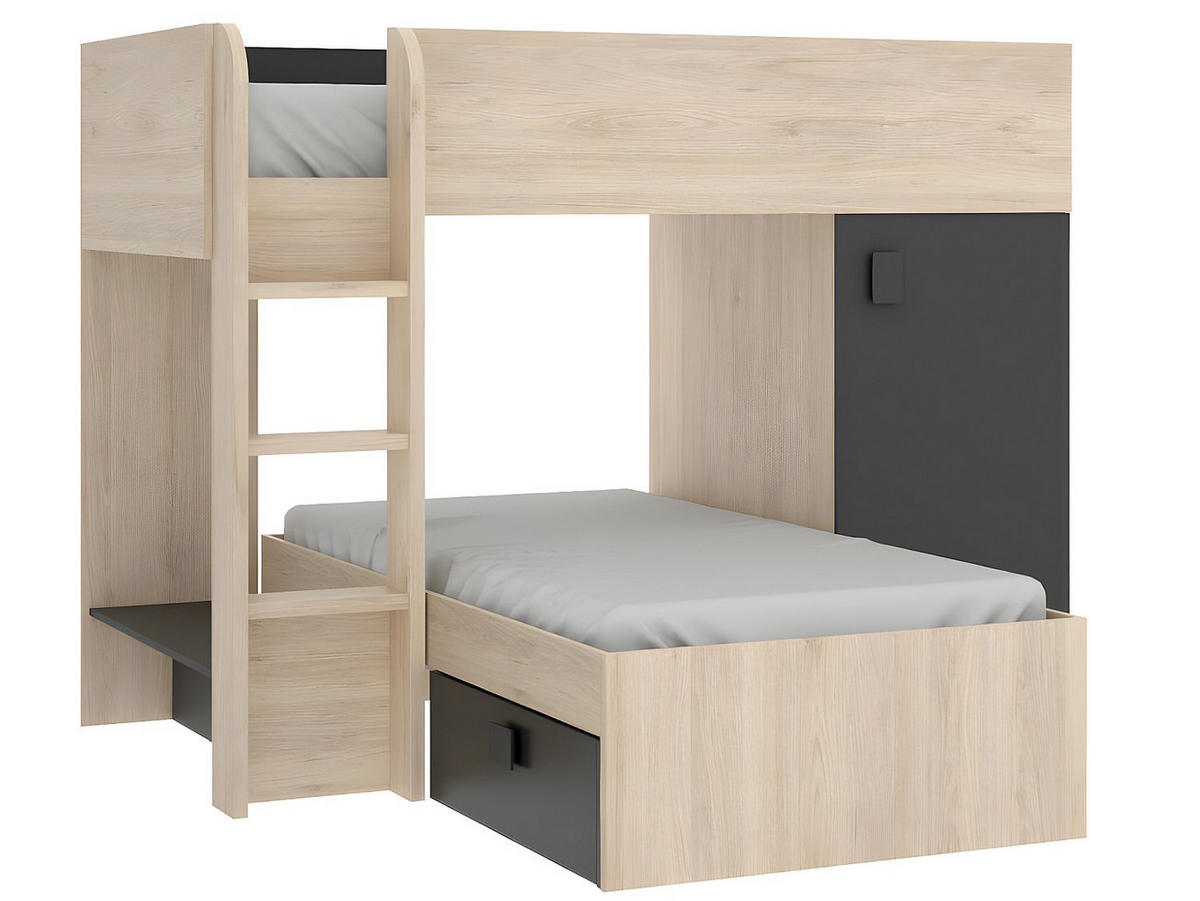 ETAGENBETT - 2 Personen - holz - anthrazitgrau, naturfarben hell Ricardo - Anthrazit/Naturfarben, Holz (90/190cm) - Vente-Unique
