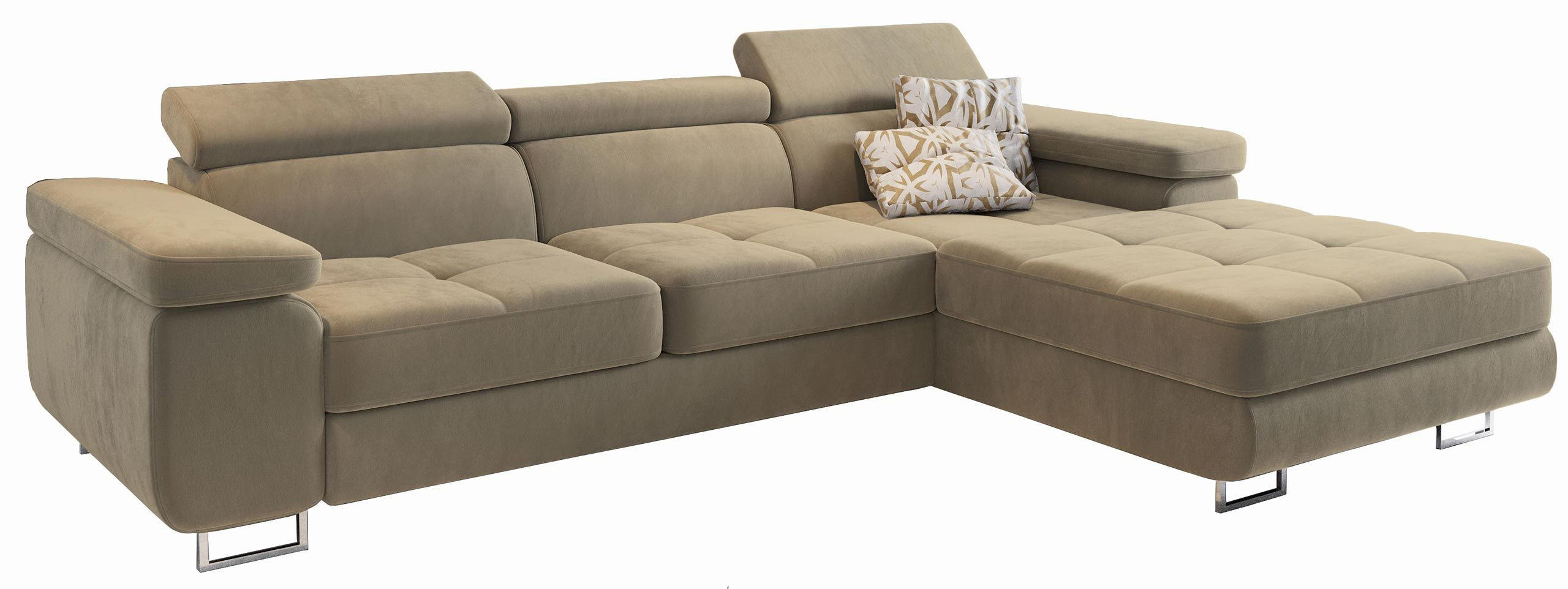 ECKSOFA ELMA R-S Creme Velours-Stoff mit Schlaffunktion - Creme, Holz (280/205cm) - MASSENO