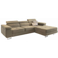ECKSOFA ELMA R-S Creme Velours-Stoff mit Schlaffunktion - Creme, Holz (280/205cm) - MASSENO