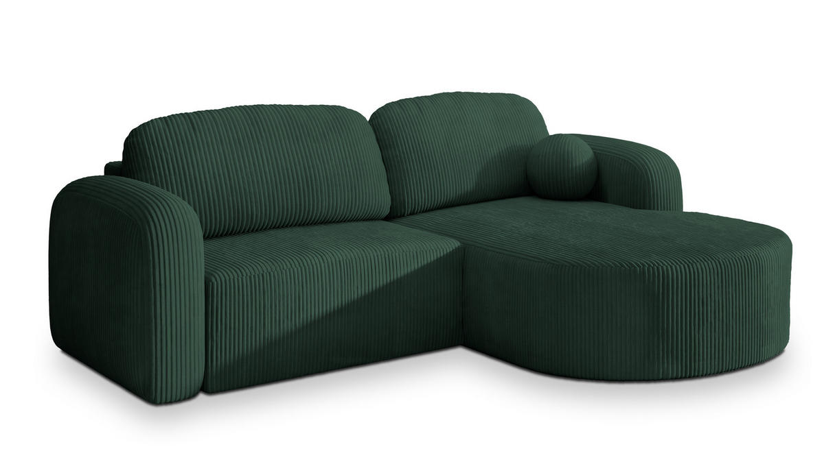 ECKSOFA AMILIA P R-S Grün Kordstoff mit Schlaffunktion - Grün, Holz (263/174cm) - MASSENO