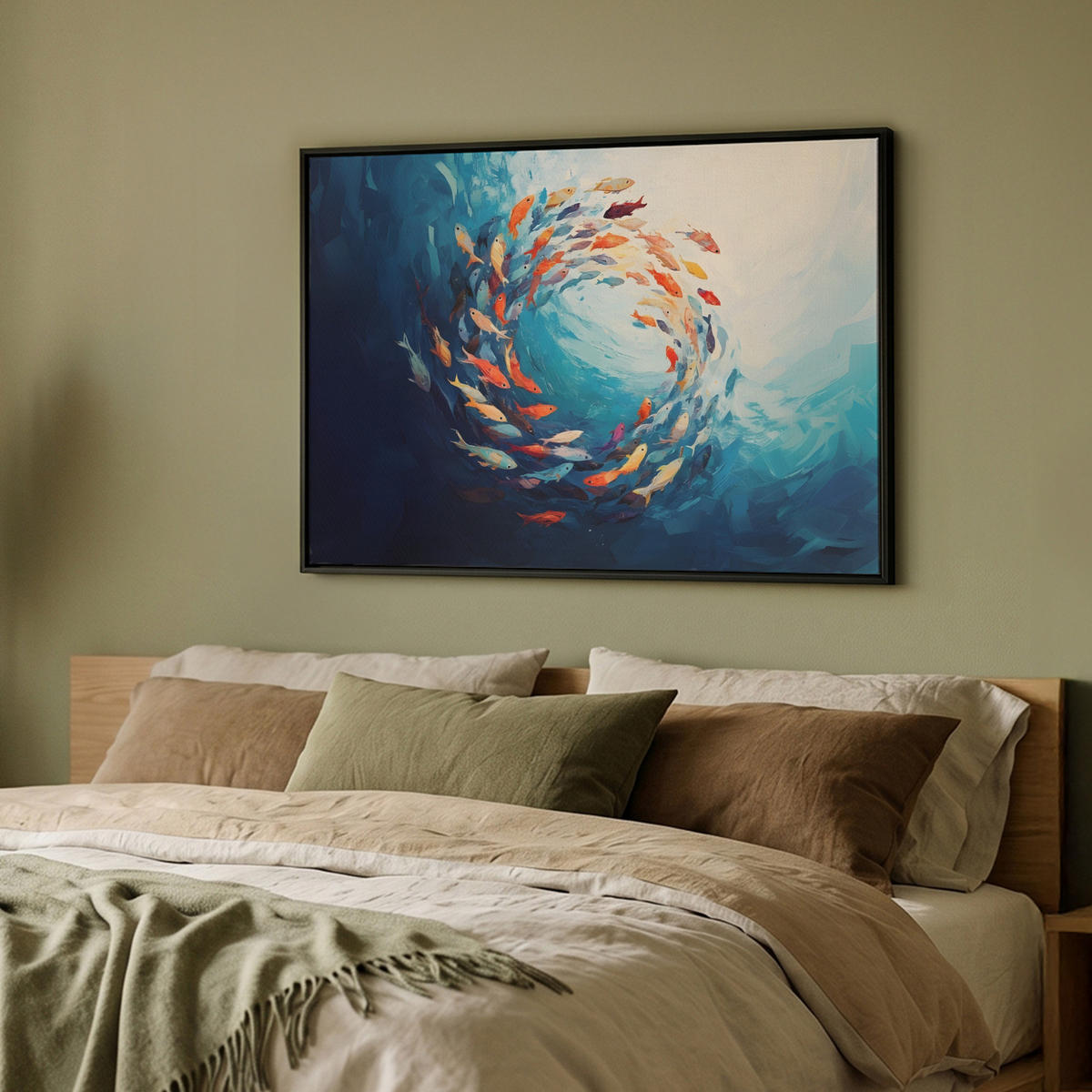 LEINWAND Bilder mit Rahmen - Meer - Fische - Bunt - Dynamisch - 100x70 - Hellblau, Textil (100/70cm) - MuchoWow